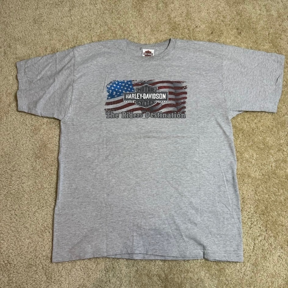 Harley-Davidson T-Shirt Men's XL Gray USA Flag Graphic Made USA Biker London KY